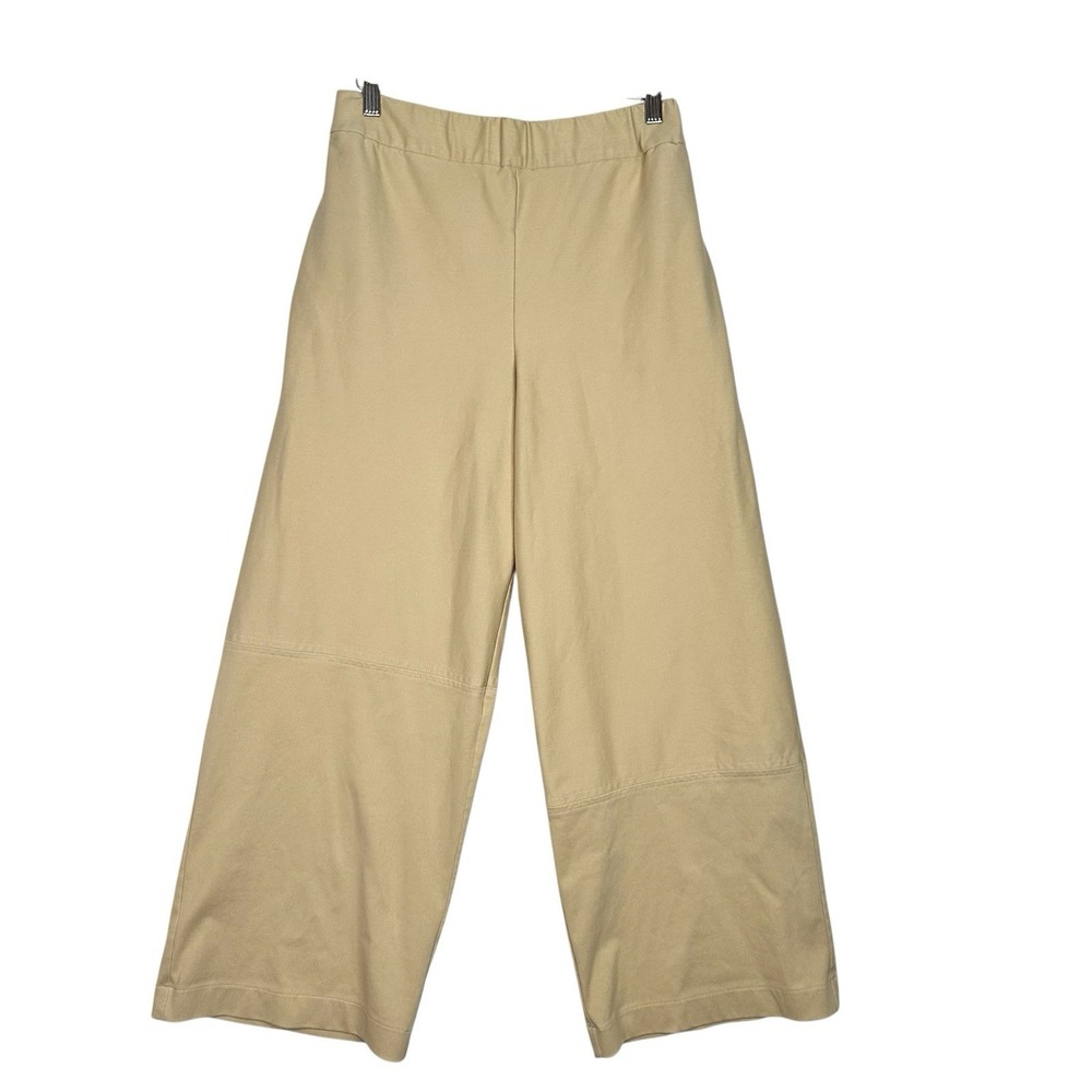 COS Womens Wide Leg Cropped Pants Beige Elastic Waist Minimalist Culottes Size S